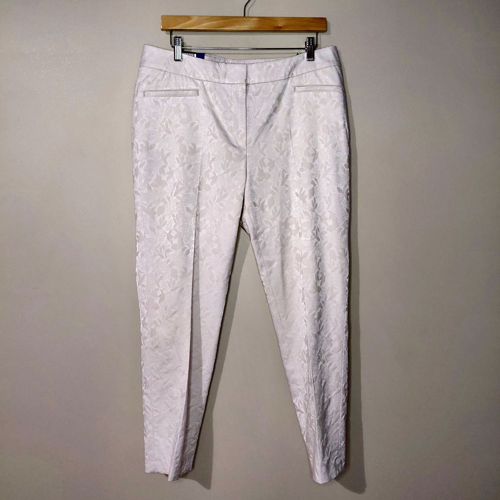 Gardeur Large Size 12 Beige Textured Print Slim Fit Cropped Pants NWT